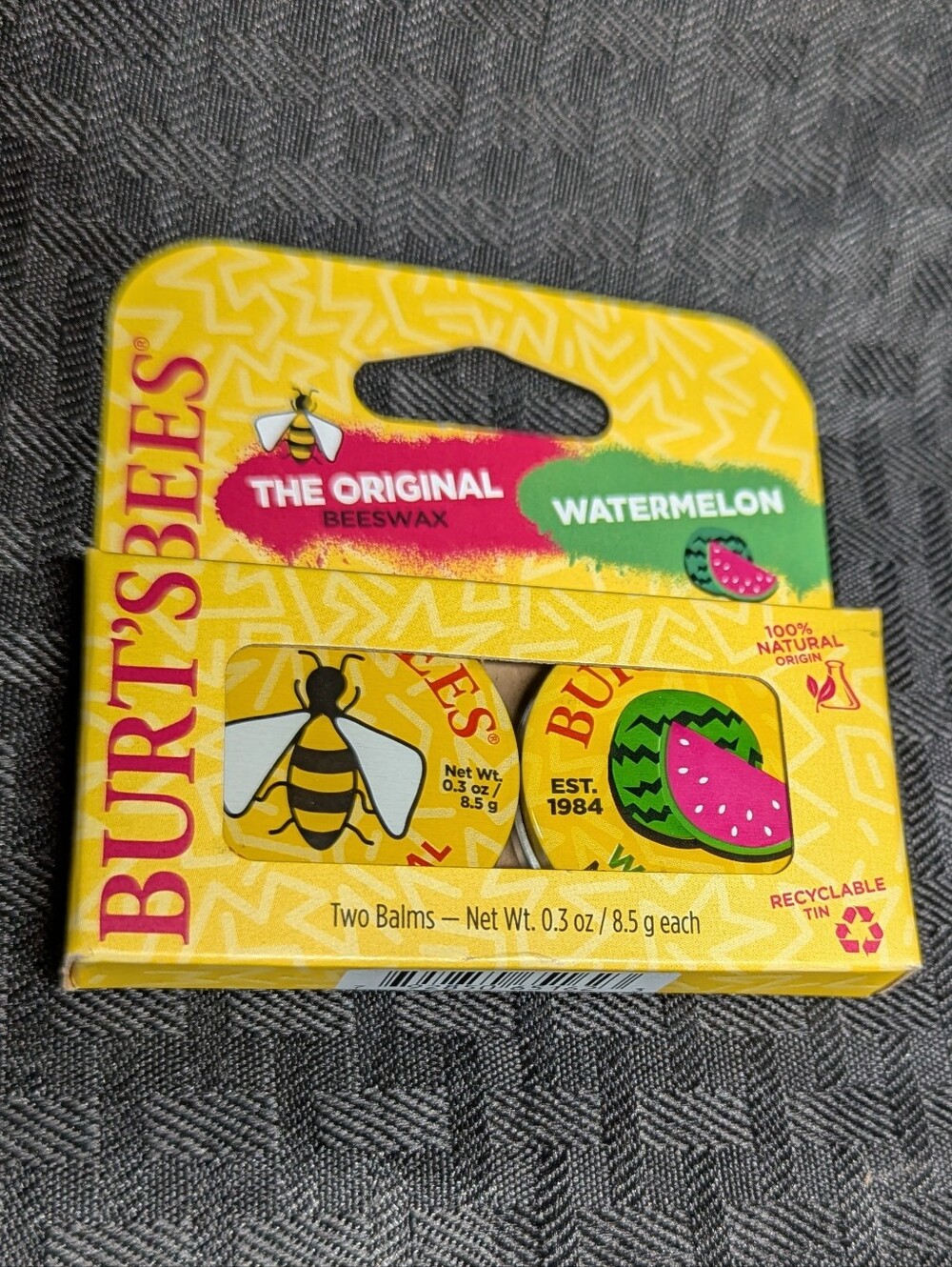 Burt's Bees Watermelon Beeswax Retro Lip Balm Duo.